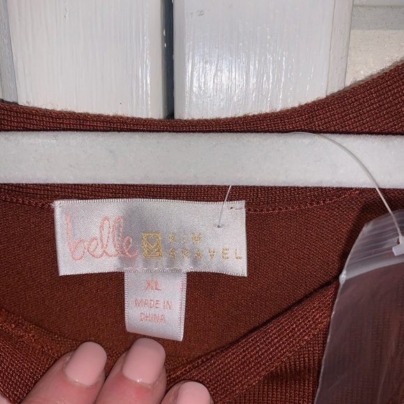 Belle by Kim Gravel Feather Knit Tunic with Side Slits rust color XL new - Picture 5 of 8